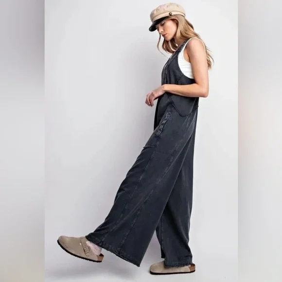 Easel NWT Mineral-Washed Terry Sweat Blue Boho Romper SZ L - Picture 5 of 6